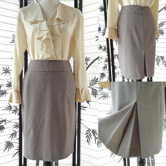 NY & Co Light Gray Double Box Pleat Pencil Skirt - Picture 1 of 14